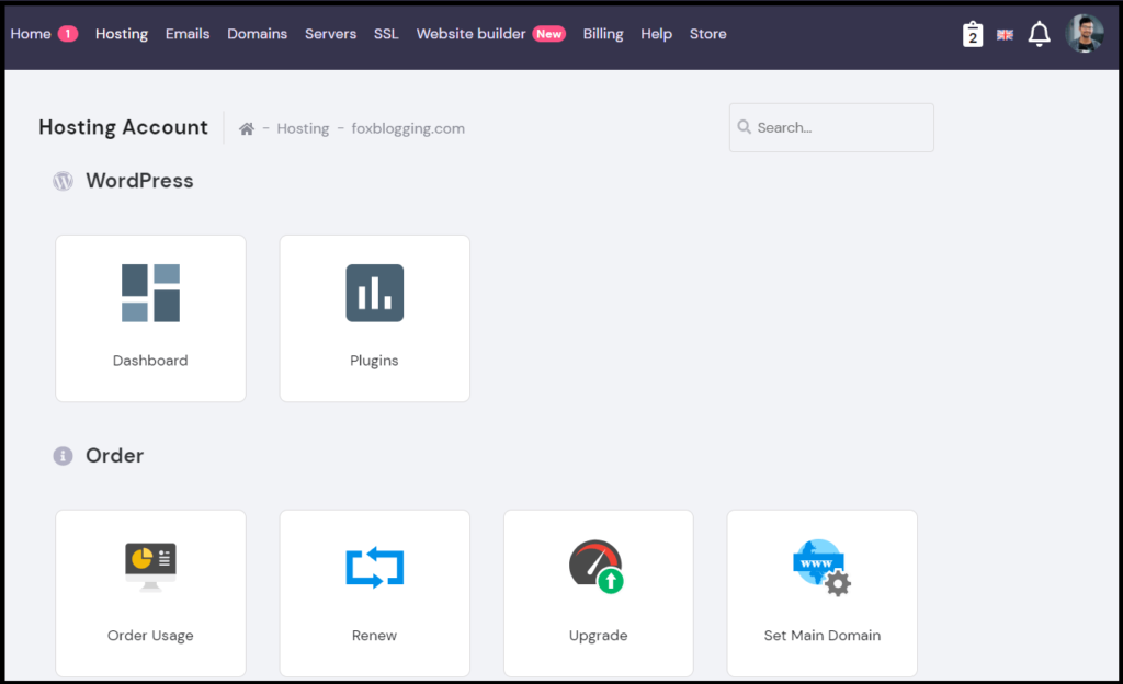 Hostinger dashboard - hPanel