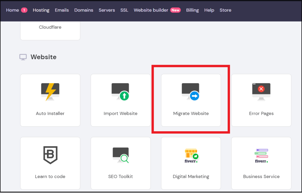 Choose migrate website on hostinger